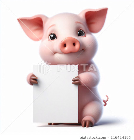 Cute 3d animals holding up an empty white sign, all isolated on a white background 116414195