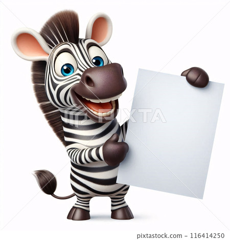 Cute 3d animals holding up an empty white sign, all isolated on a white background 116414250