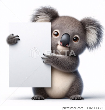 Cute 3d animals holding up an empty white sign, all isolated on a white background 116414339