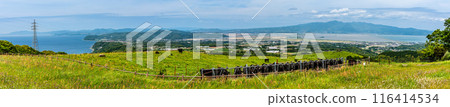 Fresh green farm village Azuma Black hair Wagyu beef Panorama [Unzen City, Nagasaki Prefecture] 116414534