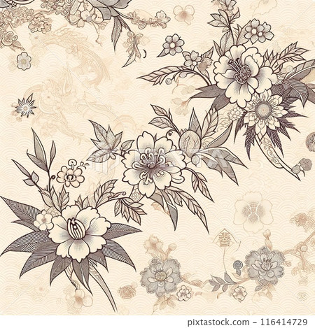 Pale beige floral Japanese pattern Pale beige floral Japanese pattern 116414729