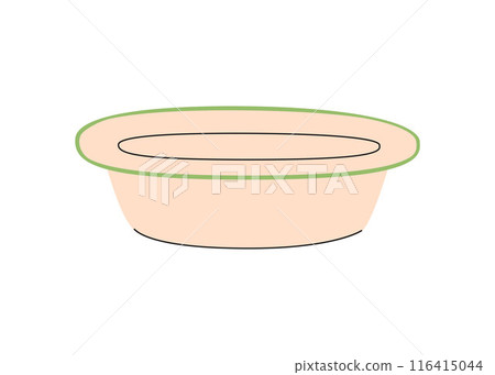 Flat enameled basin vector illustration. Metal aluminum basin for wahing and household cleaning isolated 116415044