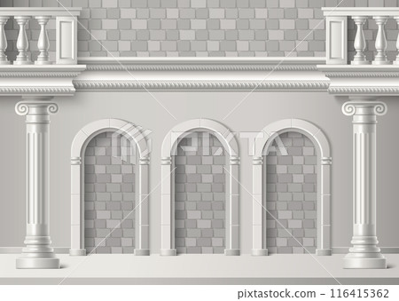 Building brick wall with arch and roman columns 116415362