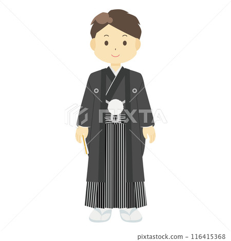 Illustration of a man wearing a hakama with family crest Illustration of a man wearing a hakama with family crest 116415368