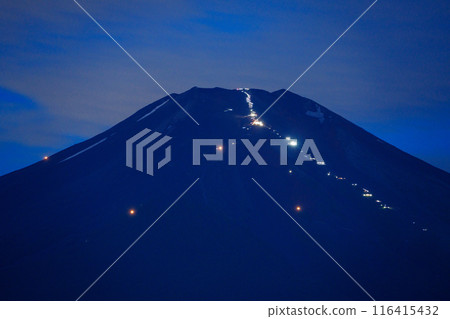 (Yamanashi Prefecture) Opening of Mt. Fuji - Climbers' lights near the summit (Yamanashi Prefecture) Opening of Mt. Fuji - Climbers' lights near the summit 116415432