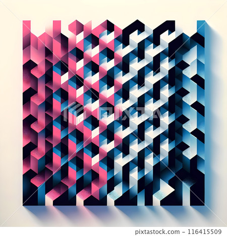 An intricate houndstooth design with a three-tone gradient of pink, aqua and navy 116415509