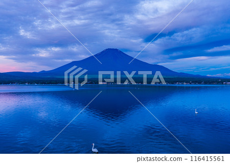 （山梨縣）黎明時從山中湖畔看到的富士山 116415561