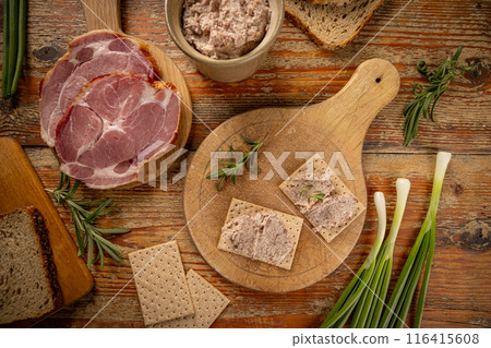 Top view of delicious homemade ham pate Top view of delicious homemade ham pate 116415608
