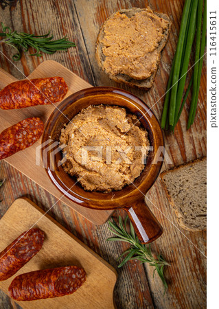 Homemade sausages spread 116415611