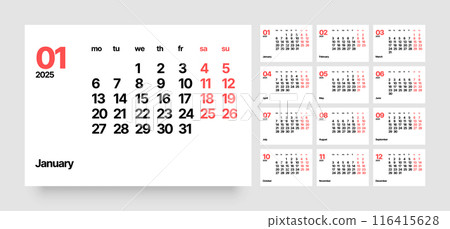 Monthly calendar layout for 2025. Planner diary. Monthly calendar layout for 2025. Planner diary. 116415628
