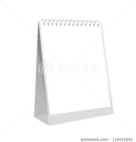 White, blank tabletop calendar standing upright with spiral binding. Vector White, blank tabletop calendar standing upright with spiral binding. Vector 116415642