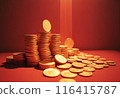 Stacks of Coins on a Red Background - Generated by AI 116415787