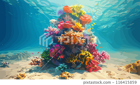Colorful Coral Reef Vertical Shape Empty Sandy Seabed Marine Life Underwater World Cartoon Game Background Illustration 116415859