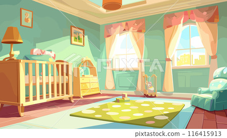 Newborn Baby Room Game Cartoon Background Cute Adorable Pastel Cozy Sweet Decor Furniture Toys Illustration Playful Soft Bedding Crib Newborn Baby Room Game Cartoon Background Cute Adorable Pastel Cozy Sweet Decor Furniture Toys Illustration Playful Soft Bedding Crib 116415913