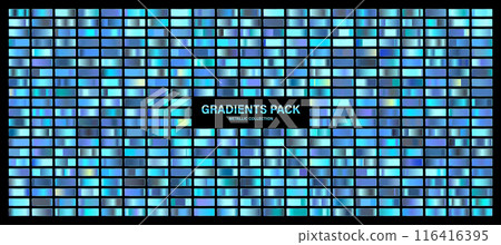 Blue, azure glossy gradient, metal foil texture. Color swatch set. Collection of high quality gradients. Shiny metallic background. Design element. Vector illustration 116416395