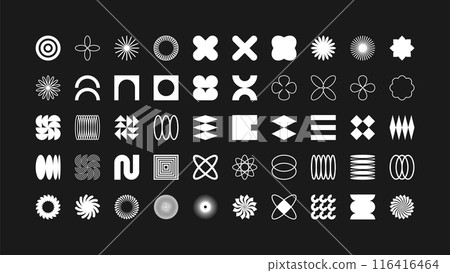 Brutalist geometric shapes, modern symbols. Simple primitive elements and forms. Retro design, trendy contemporary minimalist style, y2k. Vector illustration 116416464