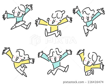 一群人笑著跳著 Banzai 手繪插畫 116416474