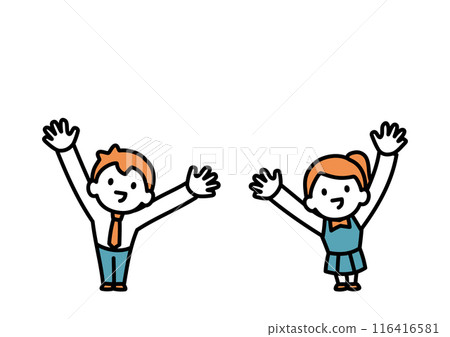 高中男孩和女孩向天空張開雙臂 116416581