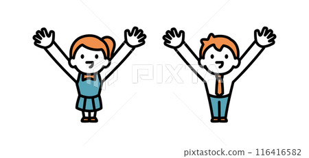 Illustration of a high school student spreading his arms towards the sky Illustration of a high school student spreading his arms towards the sky 116416582