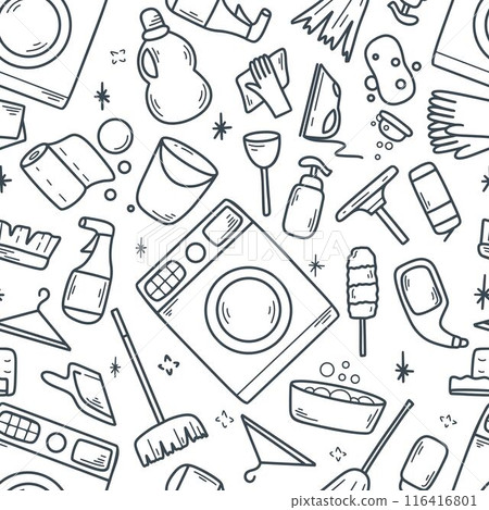 Seamless pattern on the theme of cleaning, doodle sketch style Seamless pattern on the theme of cleaning, doodle sketch style 116416801