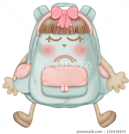Backpack. Hand drawn trendy illustration,School decorative element.Back to school.Colorful pastel.cartoon cute style. Backpack. Hand drawn trendy illustration,School decorative element.Back to school.Colorful pastel.cartoon cute style. 116416835