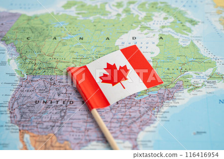 Bangkok, Thailand June 14, 2024, Canada flag on world map background. 116416954