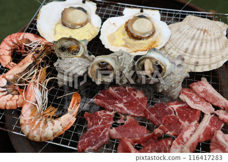 Seafood grilled over charcoal Seafood grilled over charcoal 116417283