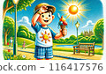 夏天在海灘吃冰淇淋的男孩 116417576