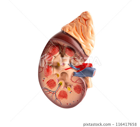 Model of human kidney isolated on white background with clipping path, Chronic Kidney Disease CKD. 116417658