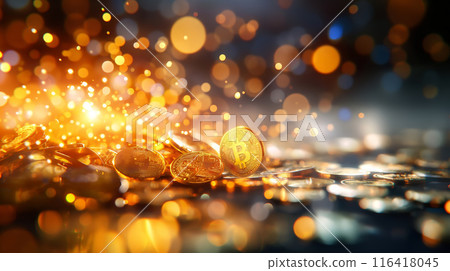 Golden Bitcoin Coins with Bokeh Golden Bitcoin Coins with Bokeh 116418045