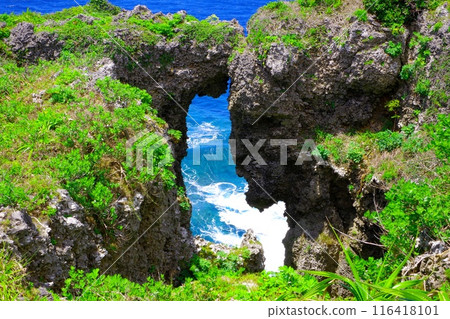 即使岩石之間也能欣賞沖繩蔚藍的大海 116418101