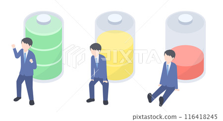 Isometric illustration set of cheerful and tired businessmen Isometric illustration set of cheerful and tired businessmen 116418245