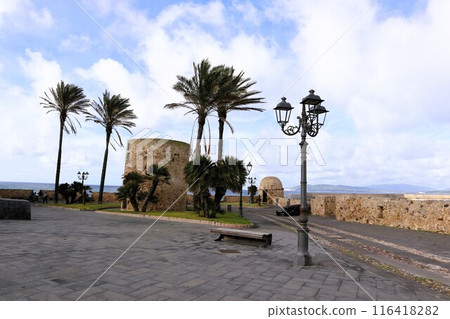 Fortifications of the old town of Alghero, Sardinia 116418282