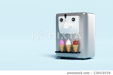 Ice cream cone making machine isolated on blue background. 3d render illustration 116418339