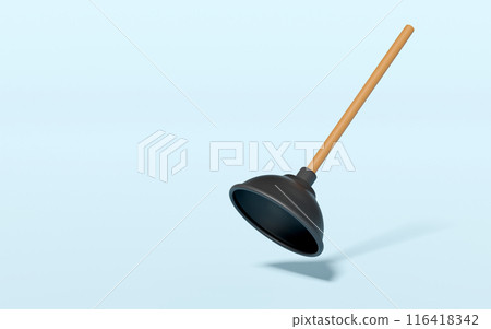 plunger for clean the blockage in the pipe isolated on blue background. cleaning tool equipment, 3d illustration render plunger for clean the blockage in the pipe isolated on blue background. cleaning tool equipment, 3d illustration render 116418342