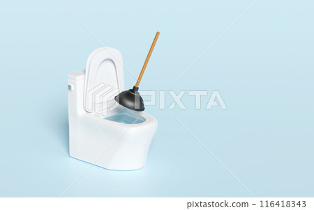 3d plunger for clean the blockage in the toilet isolated on blue background. cleaning tool equipment, 3d illustration render 3d plunger for clean the blockage in the toilet isolated on blue background. cleaning tool equipment, 3d illustration render 116418343