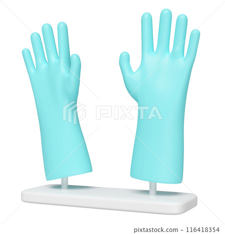3d rubber gloves cleaning isolated. cleaning equipment, 3d illustration render 3d rubber gloves cleaning isolated. cleaning equipment, 3d illustration render 116418354