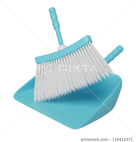 3d cleaning broom and dustpan isolated. cleaning tool equipment, 3d illustration render 116418371