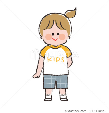 一個穿著夏天衣服的女孩的全身 116418449