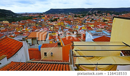 View of the old town of Bosa, Sardinia 116418533
