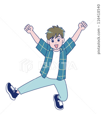 Elementary school boy jumping energetically 116418540