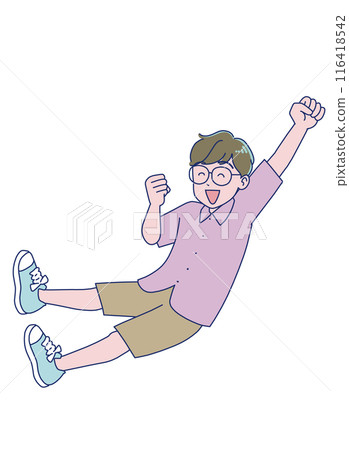 Elementary school boy jumping energetically Elementary school boy jumping energetically 116418542