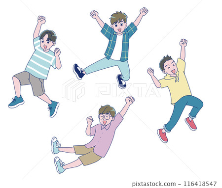 Elementary school boy jumping energetically 116418547