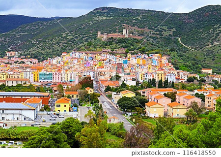 View of the old town of Bosa, Sardinia View of the old town of Bosa, Sardinia 116418550