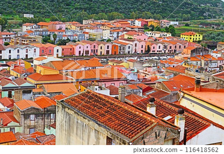 View of the old town of Bosa, Sardinia 116418562