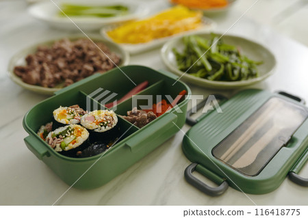 Lunchbox With Korean Kimbap And Vegetables Lunchbox With Korean Kimbap And Vegetables 116418775