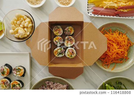 Korean Kimbap Packing In Carton Box Korean Kimbap Packing In Carton Box 116418808