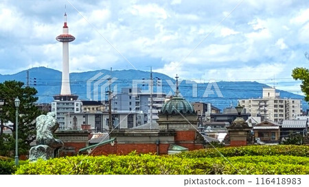 The main gate of Kyoto National Museum, Kyoto Tower and Rodin's The Thinker 116418983