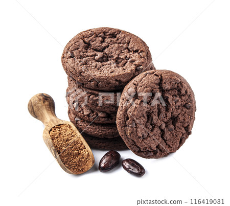 Chocolate cookies on white backgrounds Chocolate cookies on white backgrounds 116419081