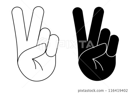 Black and white Peace hand symbol or Victory sign gesture isolated on a transparent background. Day of Peace. Vector illustration 116419402